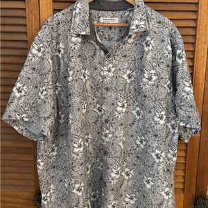 Tommy Bahama Black & White Floral Camp Collar Button-Down Shirt.